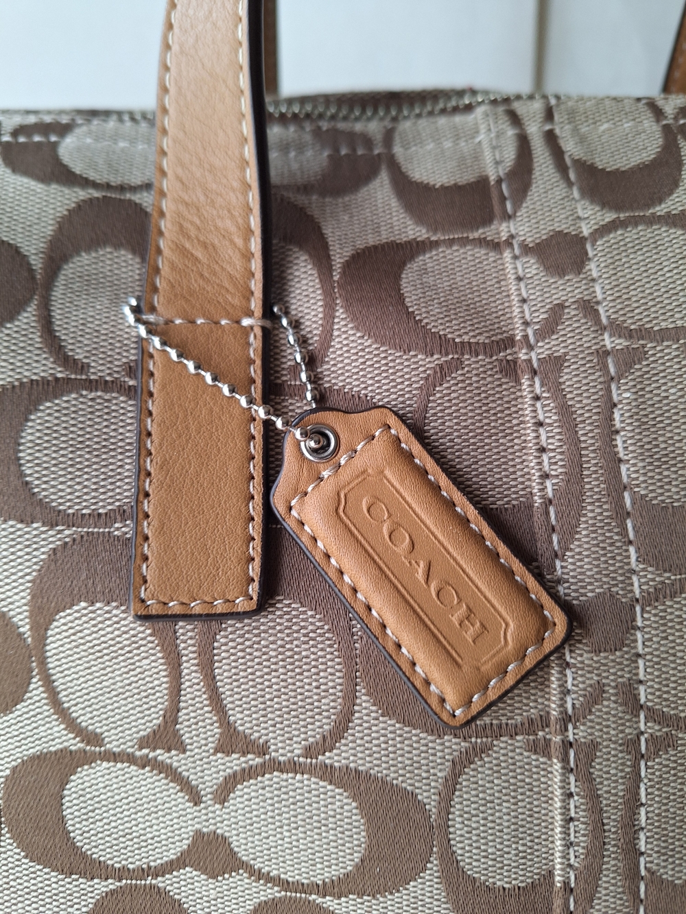 Coach Hadley Signature Zip Satchel Tote Bag with Leather Trim Laptop Shoulder - Picture 9 of 17